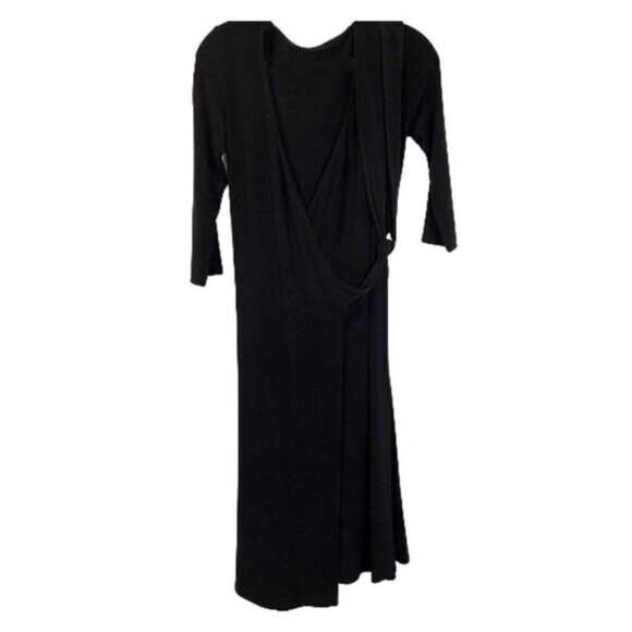 Women's‎ Classic 3/4 Sleeve V Neck Casual Party Work Black Wrap Dress - Picture 1 of 5
